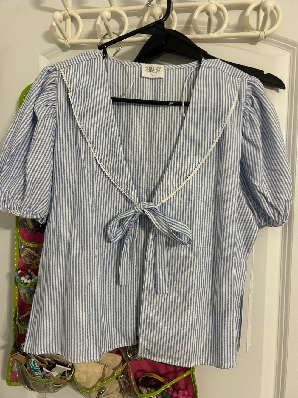 Sienna Sky Blue and White Striped Tie-Front Sailor Blouse
